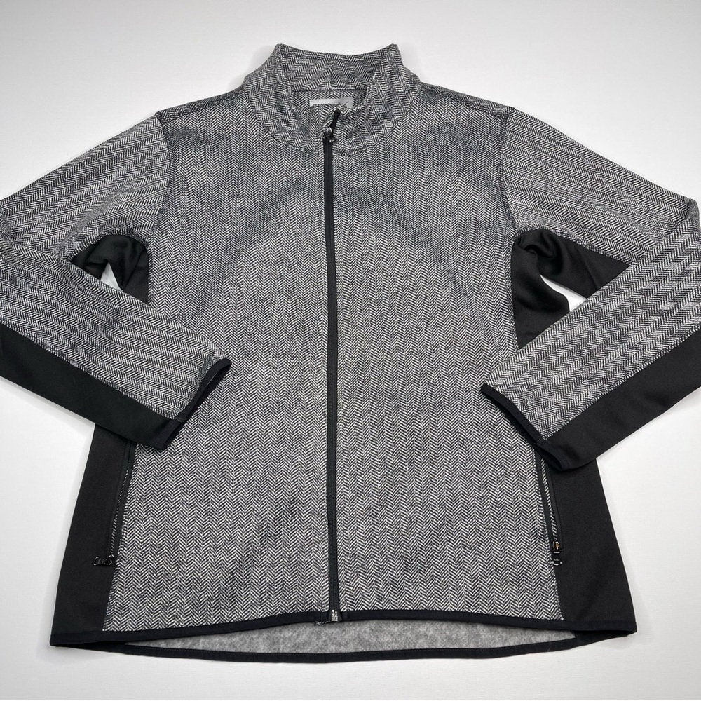 Marc New York Fleece Jacket Full Zip Black Herringbone Outdoor Comfy Gorp Warm - Picture 2 of 14
